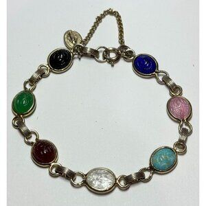 Vintage glass colorful scarab Egyptian revival bracelet